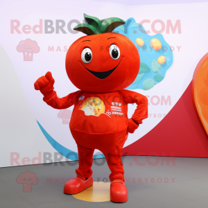 Red Squash mascot costume character dressed with a Jumpsuit and Brooches