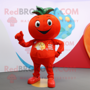 Red Squash mascot costume character dressed with a Jumpsuit and Brooches