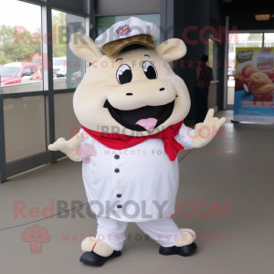 White Pulled Pork Sandwich mascot costume character dressed with a Mom Jeans and Tie pins