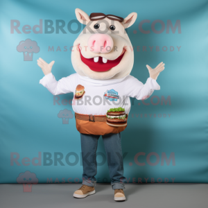 White Pulled Pork Sandwich mascot costume character dressed with a Mom Jeans and Tie pins