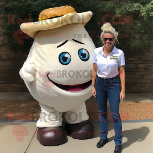 White Pulled Pork Sandwich mascot costume character dressed with a Mom Jeans and Tie pins