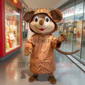 Brown Mouse mascot costume character dressed with a Raincoat and Beanies