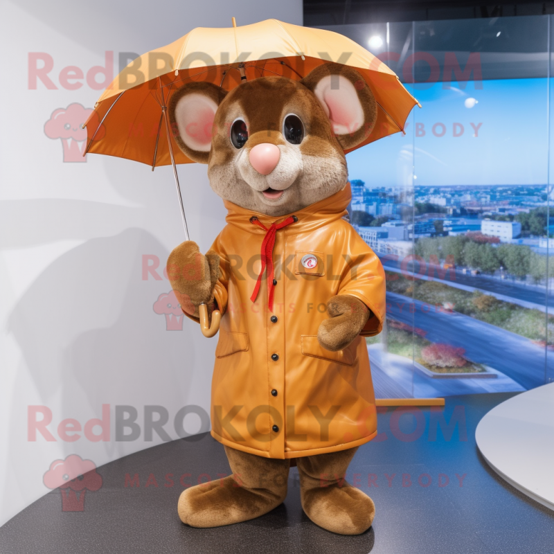 Brown Mouse mascot costume character dressed with a Raincoat and Beanies