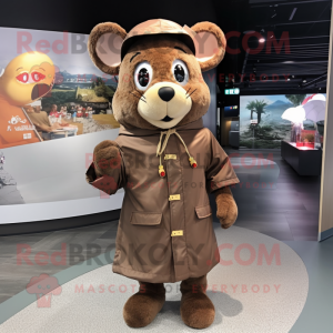Brown Mouse mascot costume character dressed with a Raincoat and Beanies