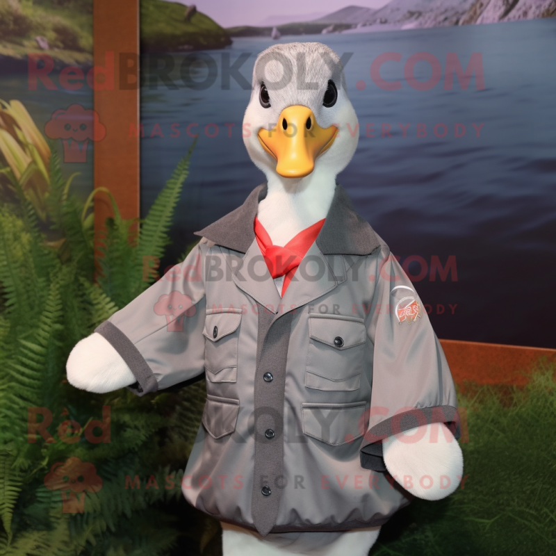 Gray Geese mascot costume character dressed with a Jacket and Cummerbunds