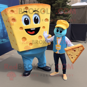 Cyan Grilled Cheese Sandwich mascot costume character dressed with a Bootcut Jeans and Ties