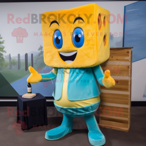 Cyan Grilled Cheese Sandwich mascot costume character dressed with a Bootcut Jeans and Ties