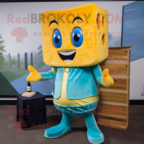 Cyan Grilled Cheese Sandwich mascot costume character dressed with a Bootcut Jeans and Ties