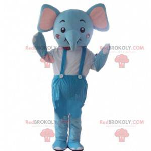 Mascote elefante azul, fantasia de paquiderme, animal azul -