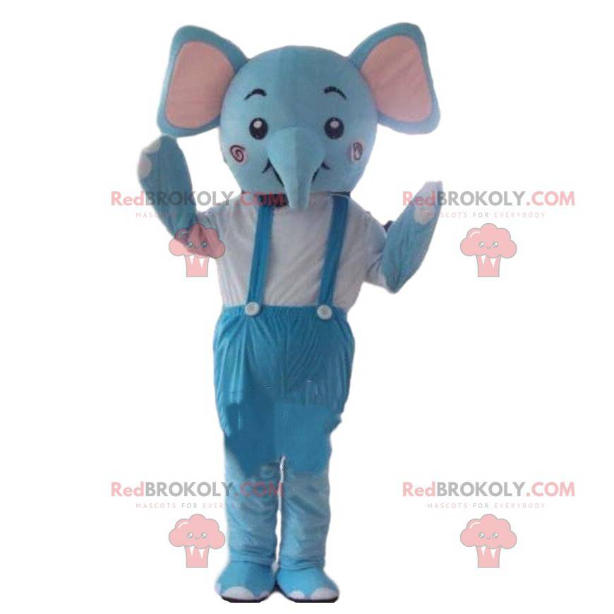 Mascote elefante azul, fantasia de paquiderme, animal azul -