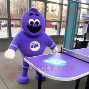 Lavender Ping Pong Table mascot costume character dressed with a Suit Jacket and Mittens