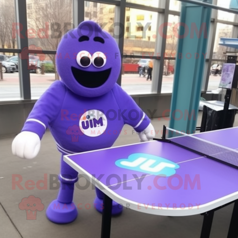 Lavender Ping Pong Table mascot costume character dressed with a Suit Jacket and Mittens Lavender Ping Pong Table mascot costume character dressed with a Suit Jacket and Mittens