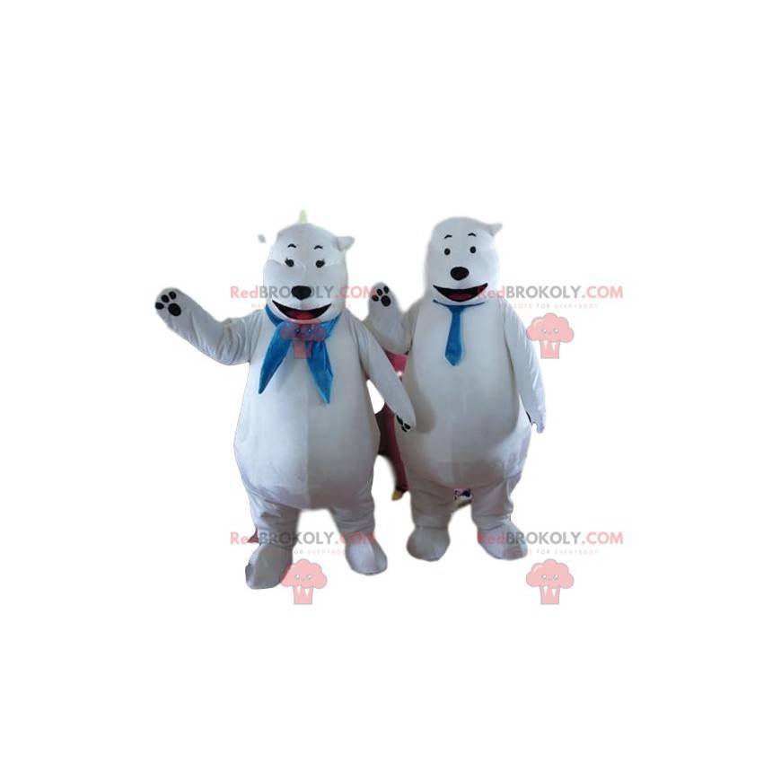 2 polar bears, polar bear mascots, polar costumes -