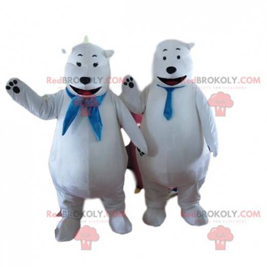 2 polar bears, polar bear mascots, polar costumes -