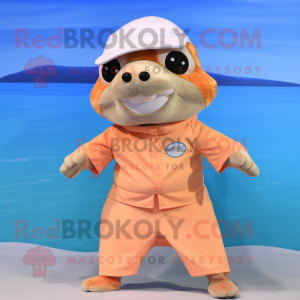 Beige Salmon mascot costume character dressed with a Swimwear and Cummerbunds