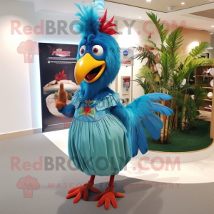 Cyan Roosters mascot costume character dressed with a Maxi Skirt and Cummerbunds