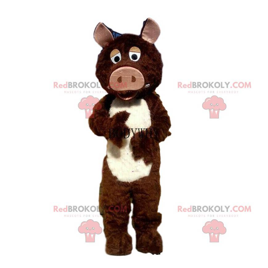 Brown and white boar mascot, wild pig costume - Redbrokoly.com