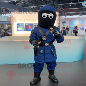 Navy Ninja mascot costume character dressed with a Button-Up Shirt and Digital watches