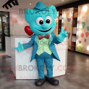 Teal Heart mascot costume character dressed with a Poplin Shirt and Bow ties
