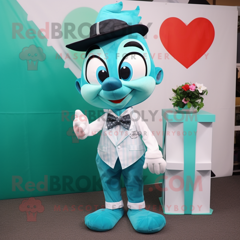Teal Heart mascot costume character dressed with a Poplin Shirt and Bow ties Teal Heart mascot costume character dressed with a Poplin Shirt and Bow ties