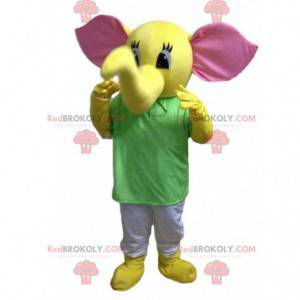 Yellow elephant mascot, pachyderm costume, yellow animal -