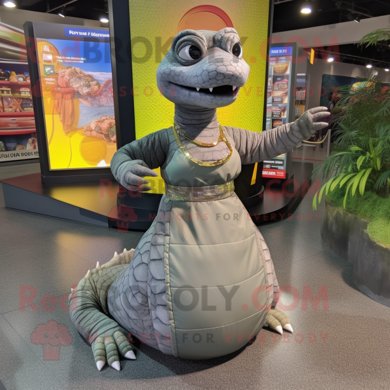 Gray Anaconda mascot costume character dressed with a Maxi Skirt and Bracelets Gray Anaconda mascot costume character dressed with a Maxi Skirt and Bracelets