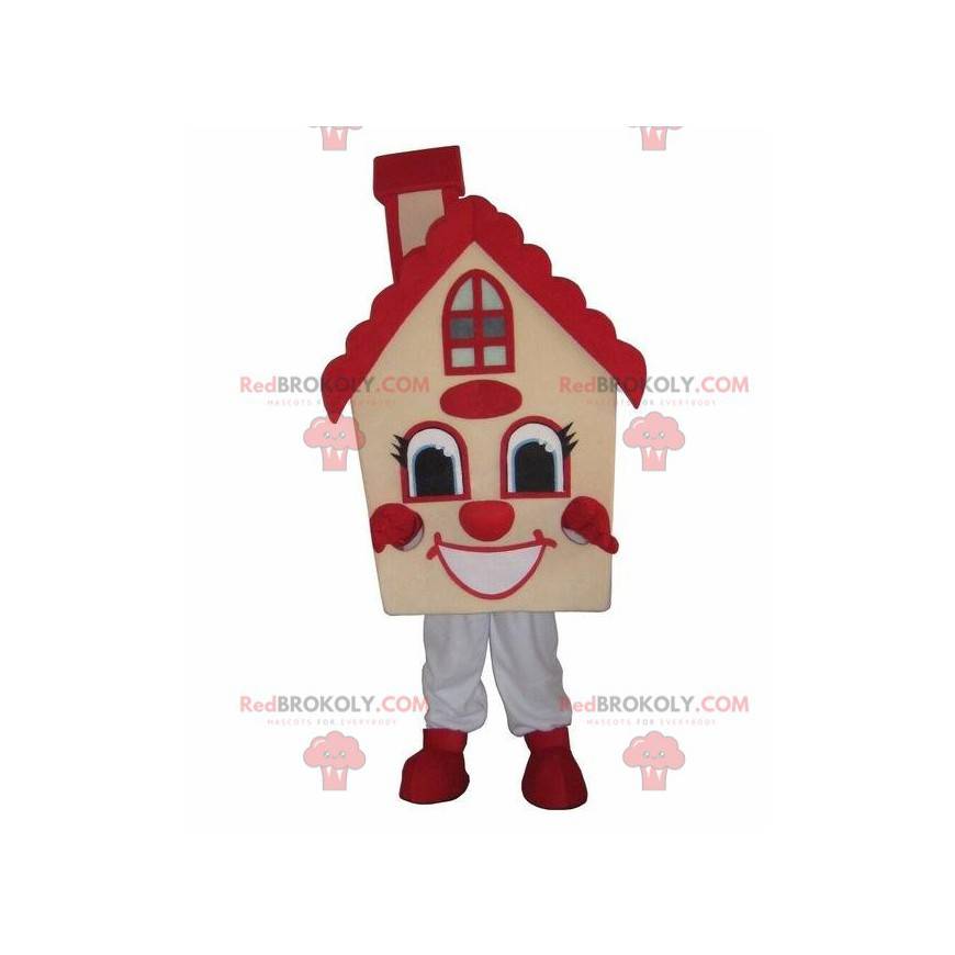 Mascotte de maison jaune, costume d'habitation, maison géante -