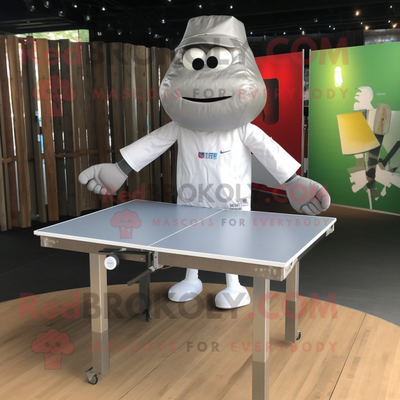Silver Ping Pong Table mascot costume character dressed with a Cargo Shorts and Belts Silver Ping Pong Table mascot costume character dressed with a Cargo Shorts and Belts