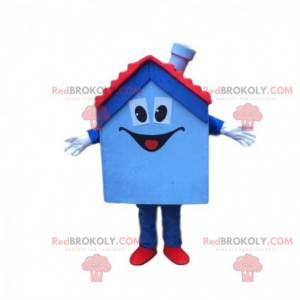 Blå og rødt hus, hus, maskot til boliger - Redbrokoly.com