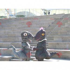 2 mascotas de dinosaurios de pareja manchada estilo guepardo -