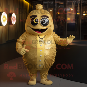 Gold Falafel mascot costume character dressed with a Jacket and Digital watches