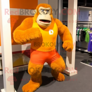 Orange Gorilla mascot costume character dressed with a Running Shorts and Ties