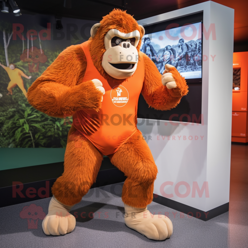Orange Gorilla mascot costume character dressed with a Running Shorts and  Ties - Mascot Costumes -  Sizes L (175-180CM)