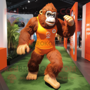 Orange Gorilla mascot costume character dressed with a Running Shorts and Ties