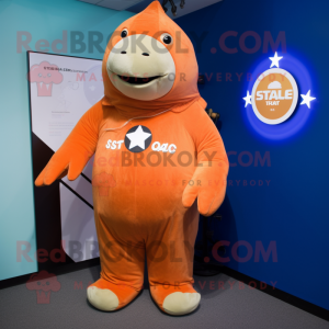 Orange Stellar'S Sea Cow mascot costume character dressed with a Cover-up and Tie pins