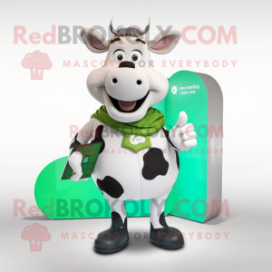 Green Holstein Cow mascot costume character dressed with a V-Neck Tee and Wallets