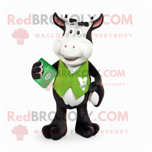 Green Holstein Cow mascot costume character dressed with a V-Neck Tee and Wallets