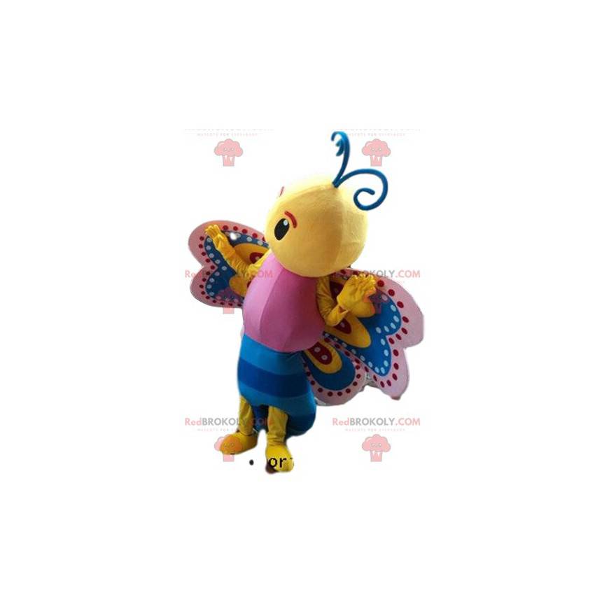 Multicolored butterfly mascot, colorful insect costume -