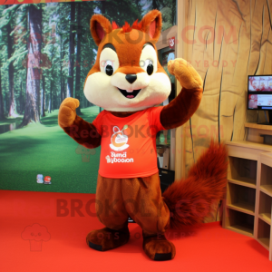 Red Squirrel mascot costume character dressed with a Long Sleeve Tee and Bracelets