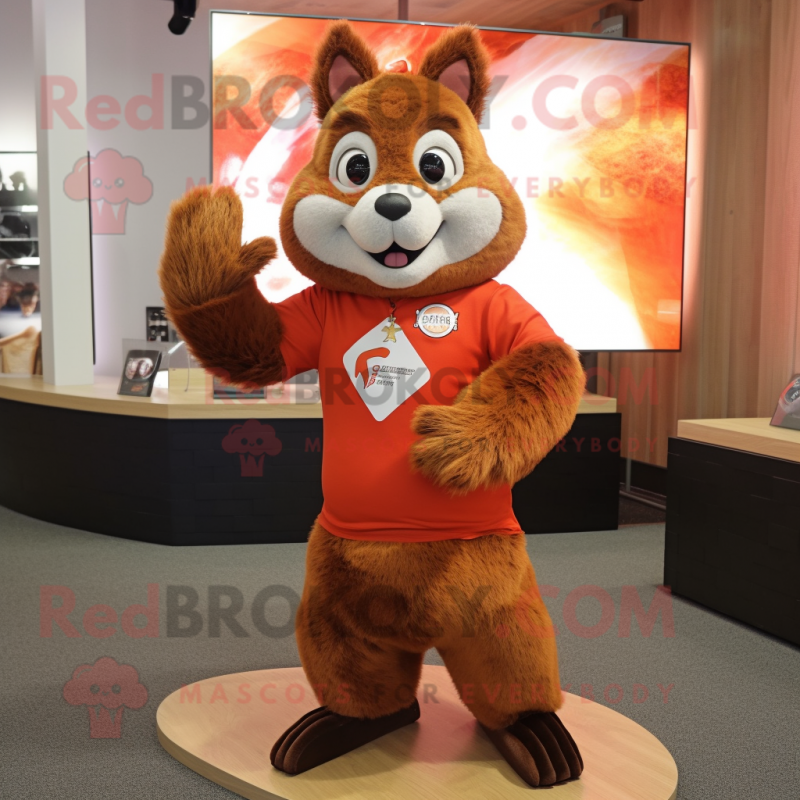 Red Squirrel mascot costume character dressed with a Long Sleeve Tee and Bracelets