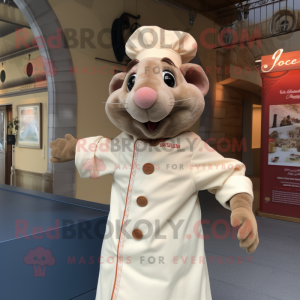 Beige Ratatouille mascot costume character dressed with a Button-Up Shirt and Caps