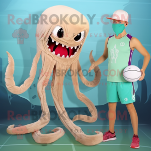 Tan Kraken mascot costume character dressed with a One-Piece Swimsuit and Ties