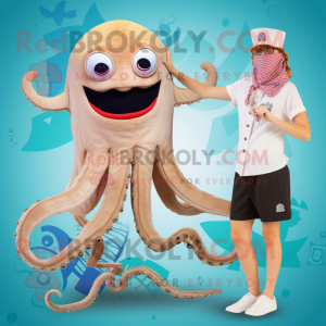 Tan Kraken mascot costume character dressed with a One-Piece Swimsuit and Ties