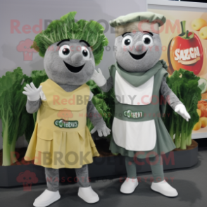 Gray Caesar Salad mascot costume character dressed with a Mini Dress and Beanies