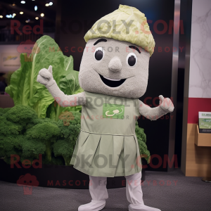 Gray Caesar Salad mascot costume character dressed with a Mini Dress and Beanies