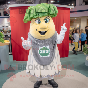 Gray Caesar Salad mascot costume character dressed with a Mini Dress and Beanies