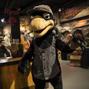 Black Deinonychus mascot costume character dressed with a Corduroy Pants and Beanies