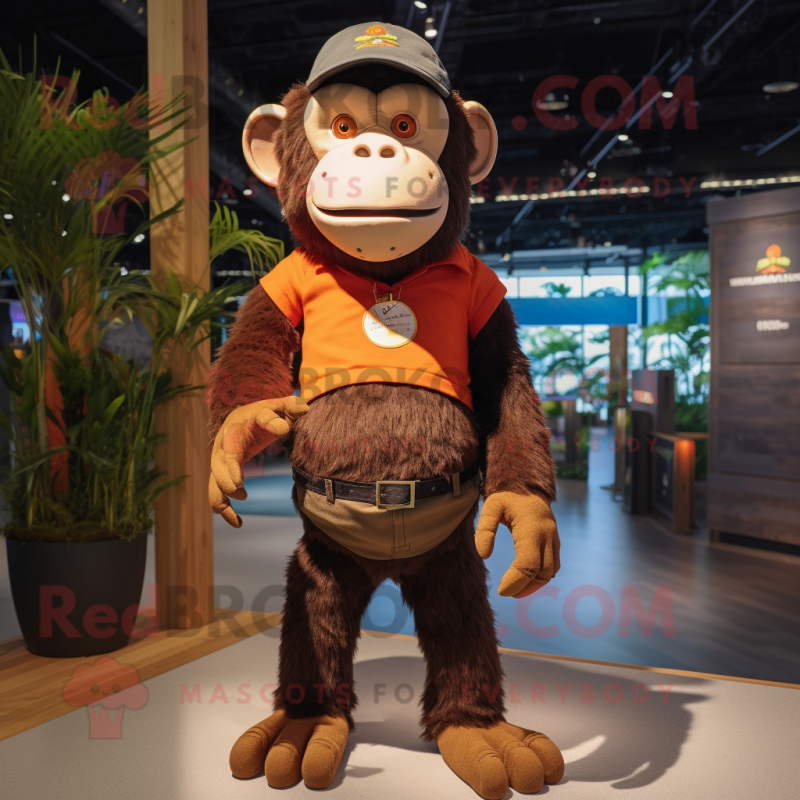 Rust Chimpanzee mascot costume character dressed with a Polo Shirt and Keychains Rust Chimpanzee mascot costume character dressed with a Polo Shirt and Keychains