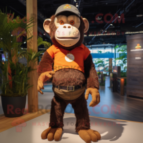 Rust Chimpanzee mascot costume character dressed with a Polo Shirt and Keychains