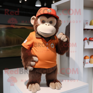 Rust Chimpanzee mascot costume character dressed with a Polo Shirt and Keychains